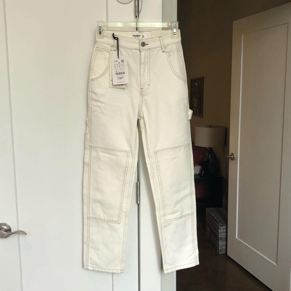 Pull & Bear White Carpenter Pants Size 0